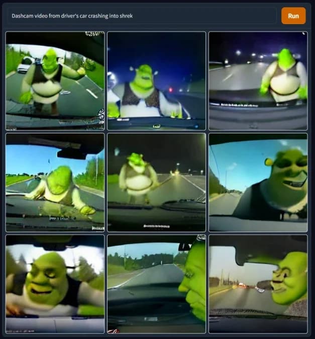 dashcam footage of a car crashing into shrek