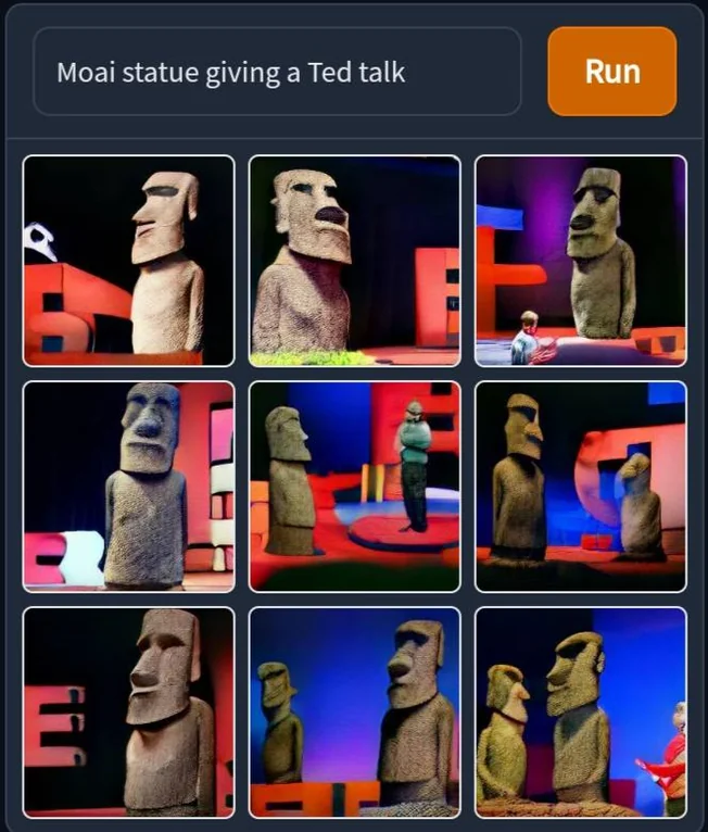Moai statue giving a TED talk